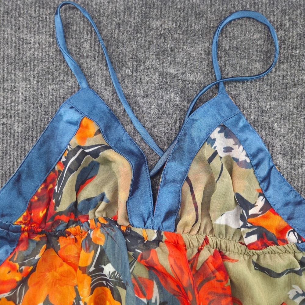 Twentyone Floral Halter Babydoll Top Women Size L Blue Orange Whimsical Boho